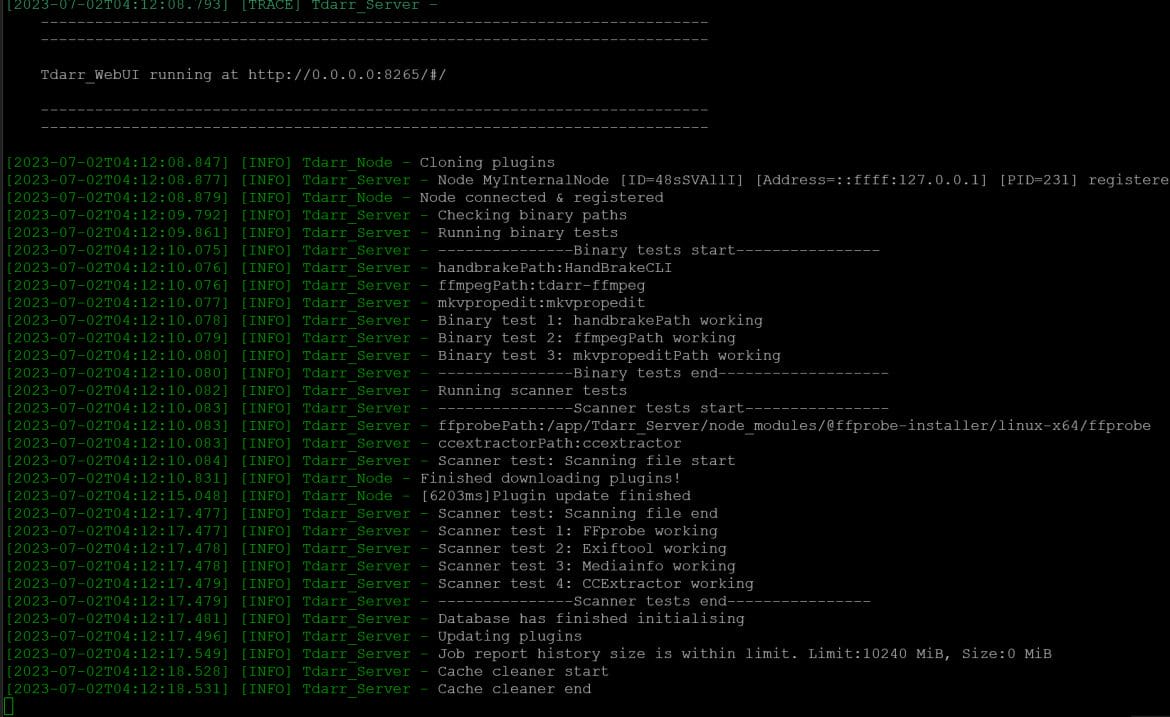 Tdarr disediakan dan UI web mendengarkan